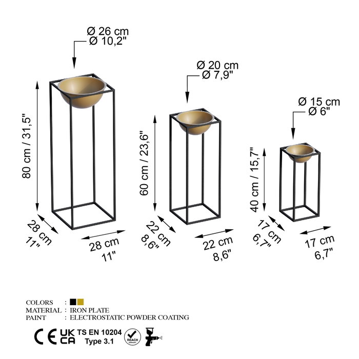 Aberto Design Maceta Decorativa de Metal Negro y Dorado GED-019-A